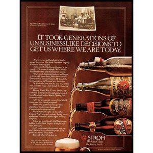 1984 Stroh Beer Vintage Print Ad Antique Bottles Bar Man Cave Wall Art Photo